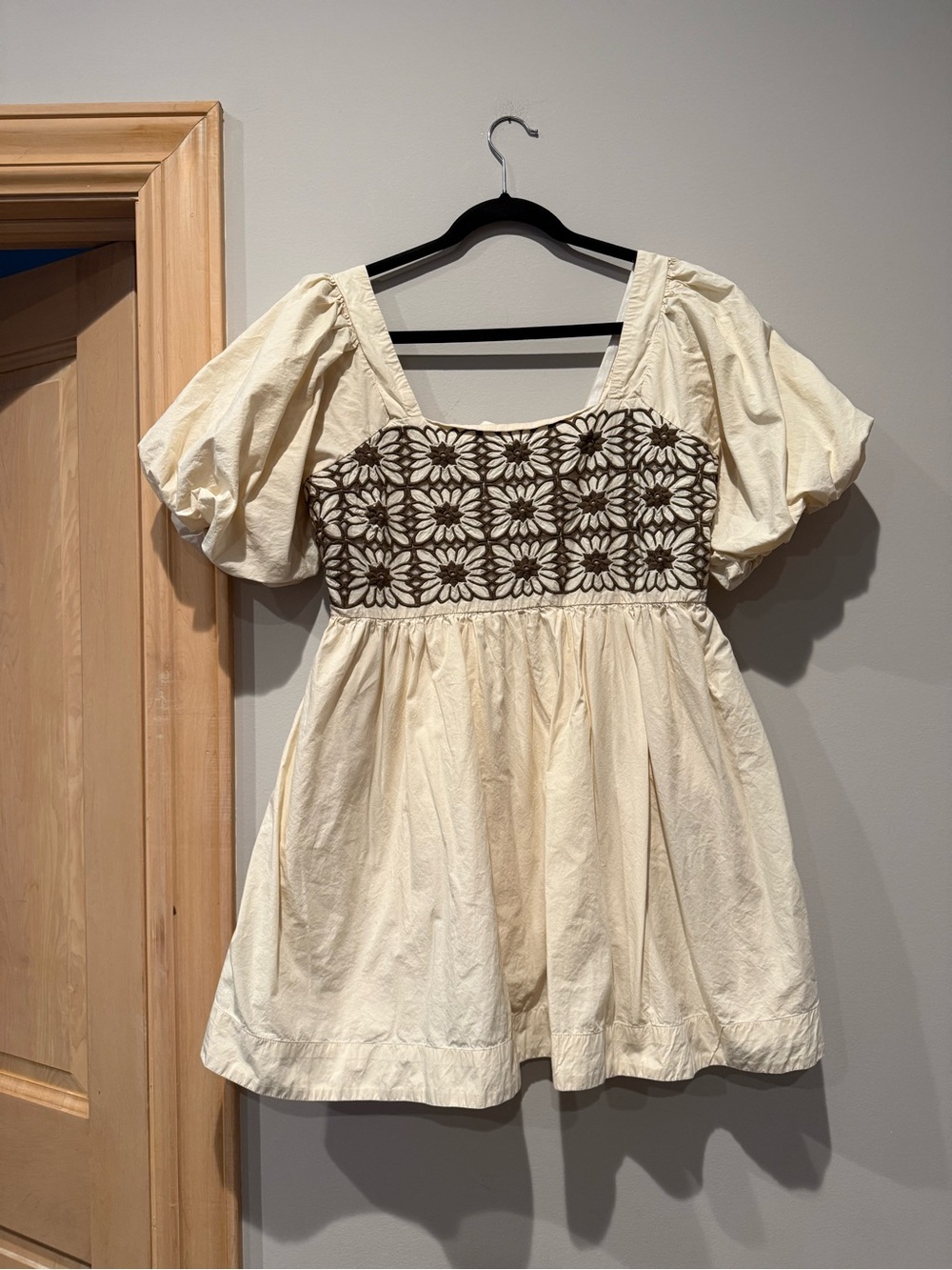 Cream Midi Dress with Floral Embroidered Bodice